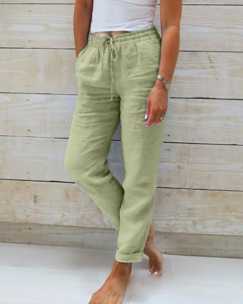 Allison - Pantalons Tailored en Lin et Coton de Luxe