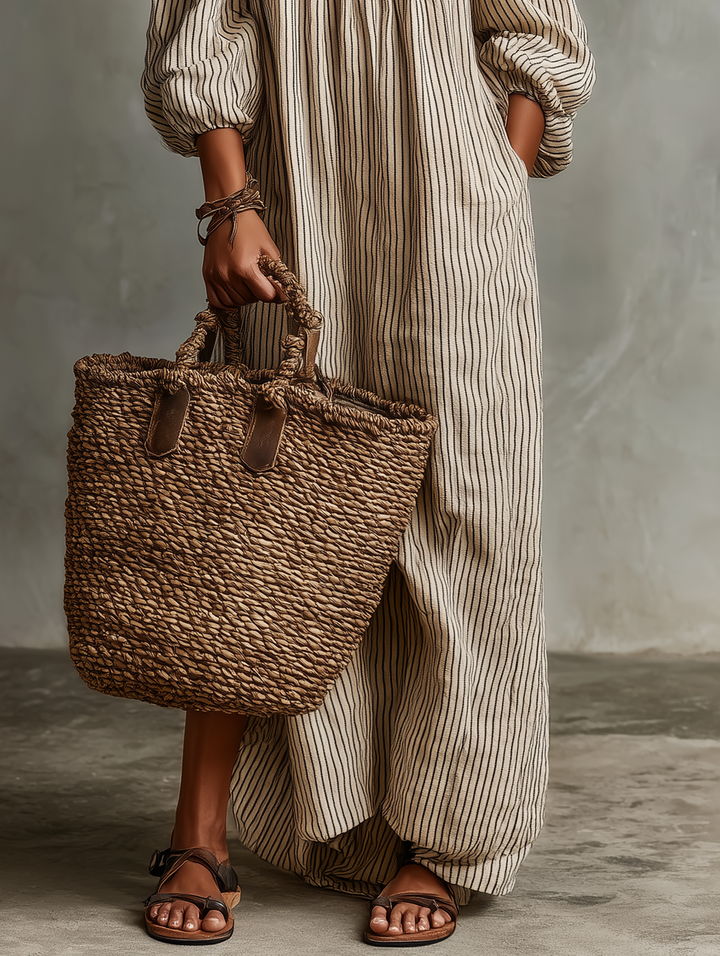 Carmen | Robe longue en coton et lin avec design décolleté