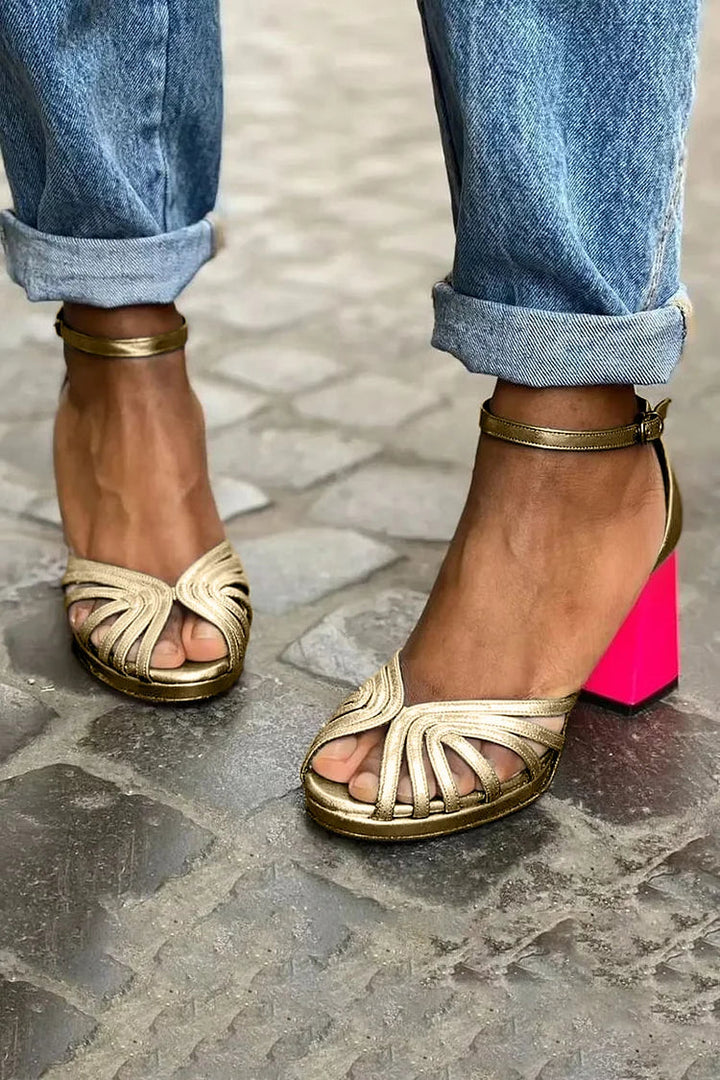 SANDALIES À TALON CONTRASTÉ