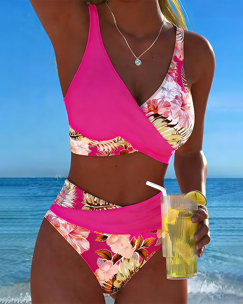 Jolina | Bikini à Fente Floral Contrasté