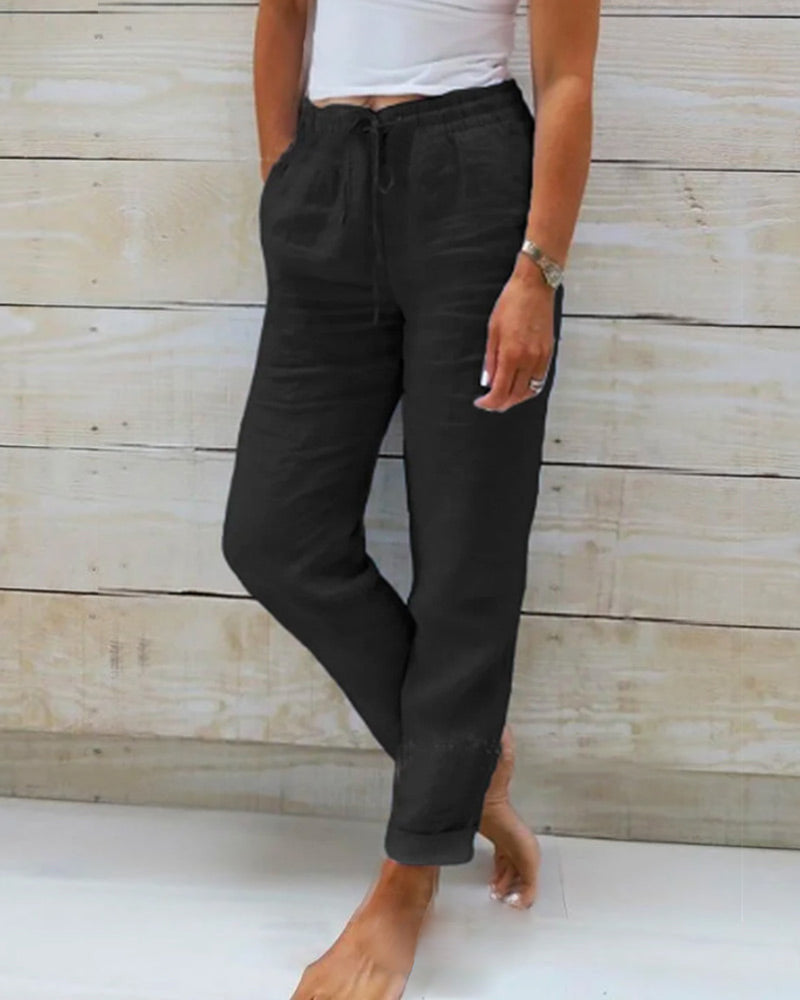 Allison - Pantalons Tailored en Lin et Coton de Luxe