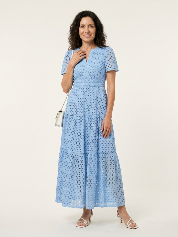 Brielle | Robe midi à volants à manches courtes et décolleté en V