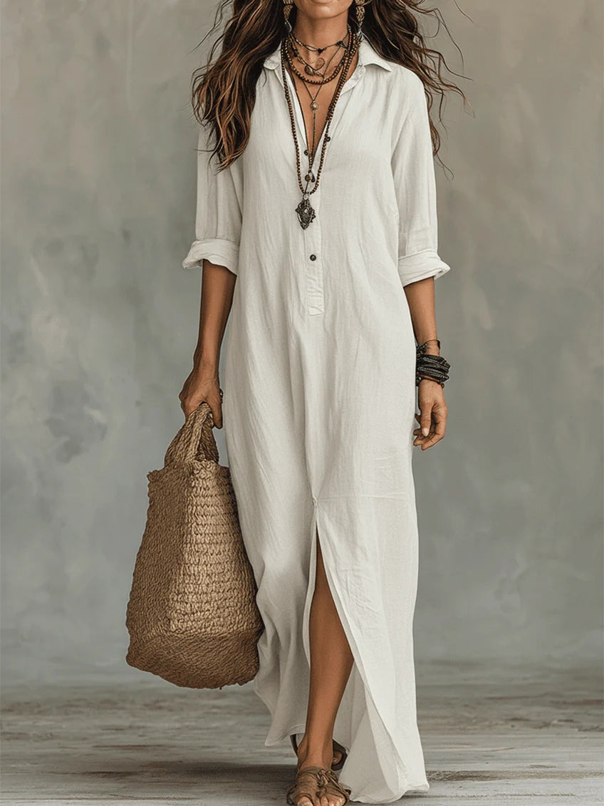 Veronica™ | Robe Maxi Noire Longue avec Boutons