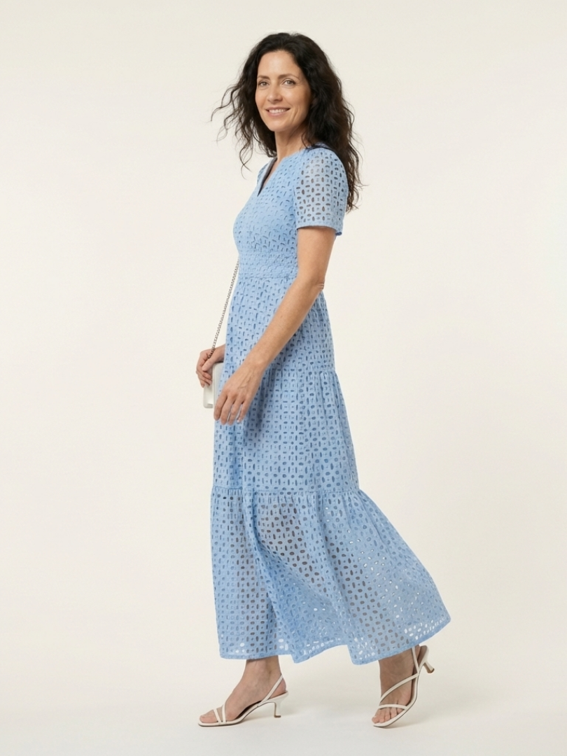 Brielle | Robe midi à volants à manches courtes et décolleté en V