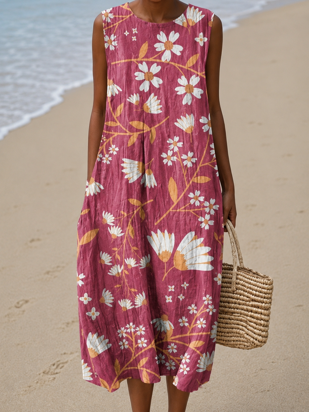 Charlotte - Robe Midi Décontractée Sans Manches avec Imprimé Femme