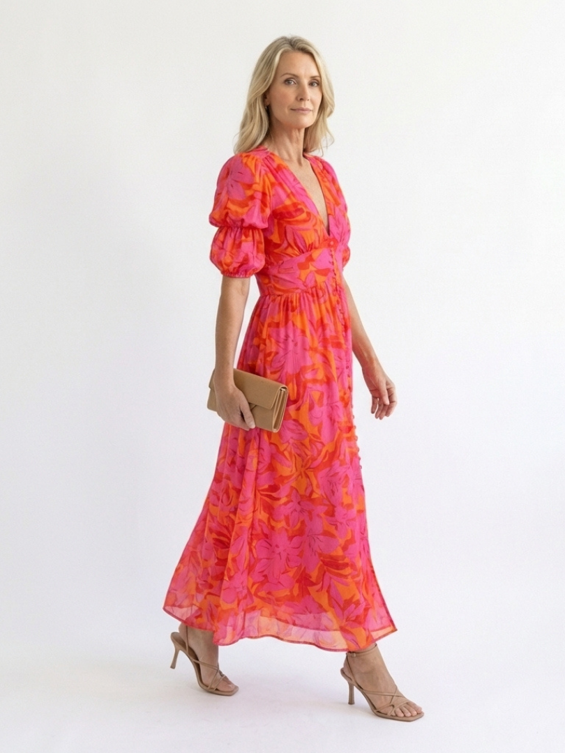 Willow | Robe Midi à Manches Bouffantes et Décolleté en V Floral