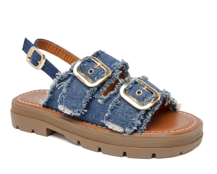 Petronella | Sandale à Talon Wedge Denim Bleu
