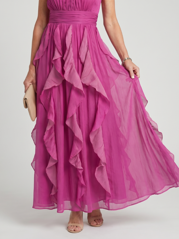 Orea | Robe Maxi à Col Montant avec Volants Froncés
