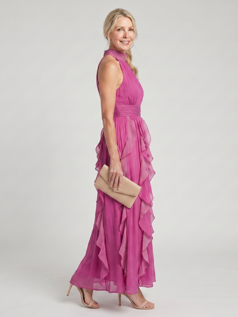 Orea | Robe Maxi à Col Montant avec Volants Froncés