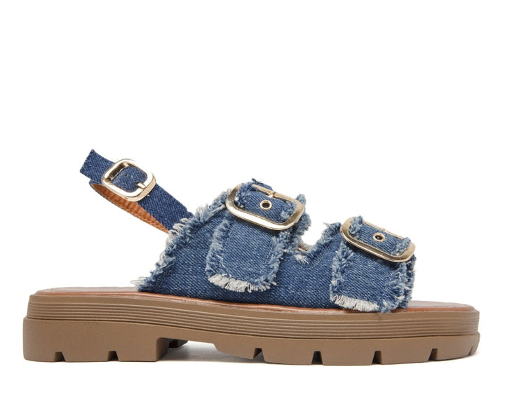 Petronella | Sandale à Talon Wedge Denim Bleu
