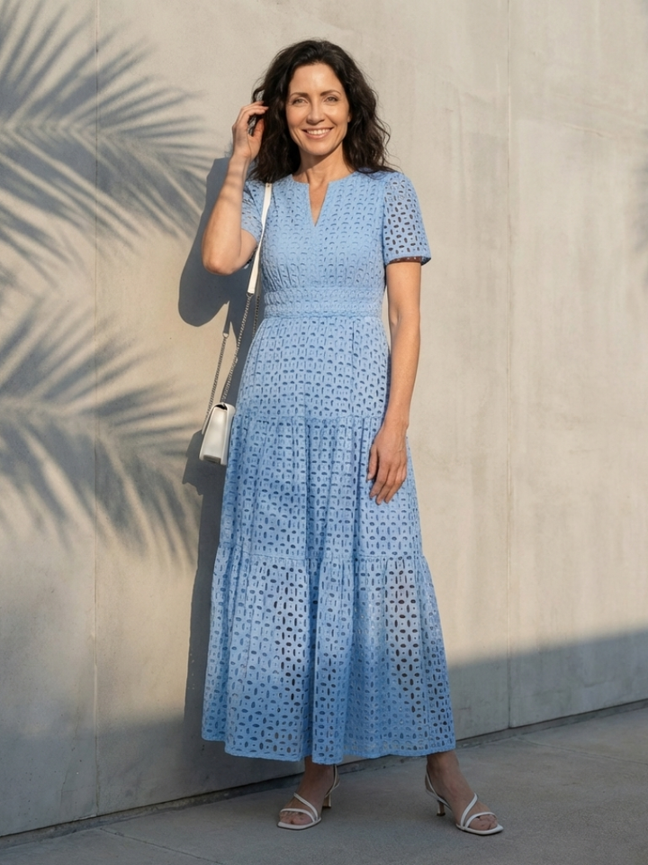 Brielle | Robe midi à volants à manches courtes et décolleté en V