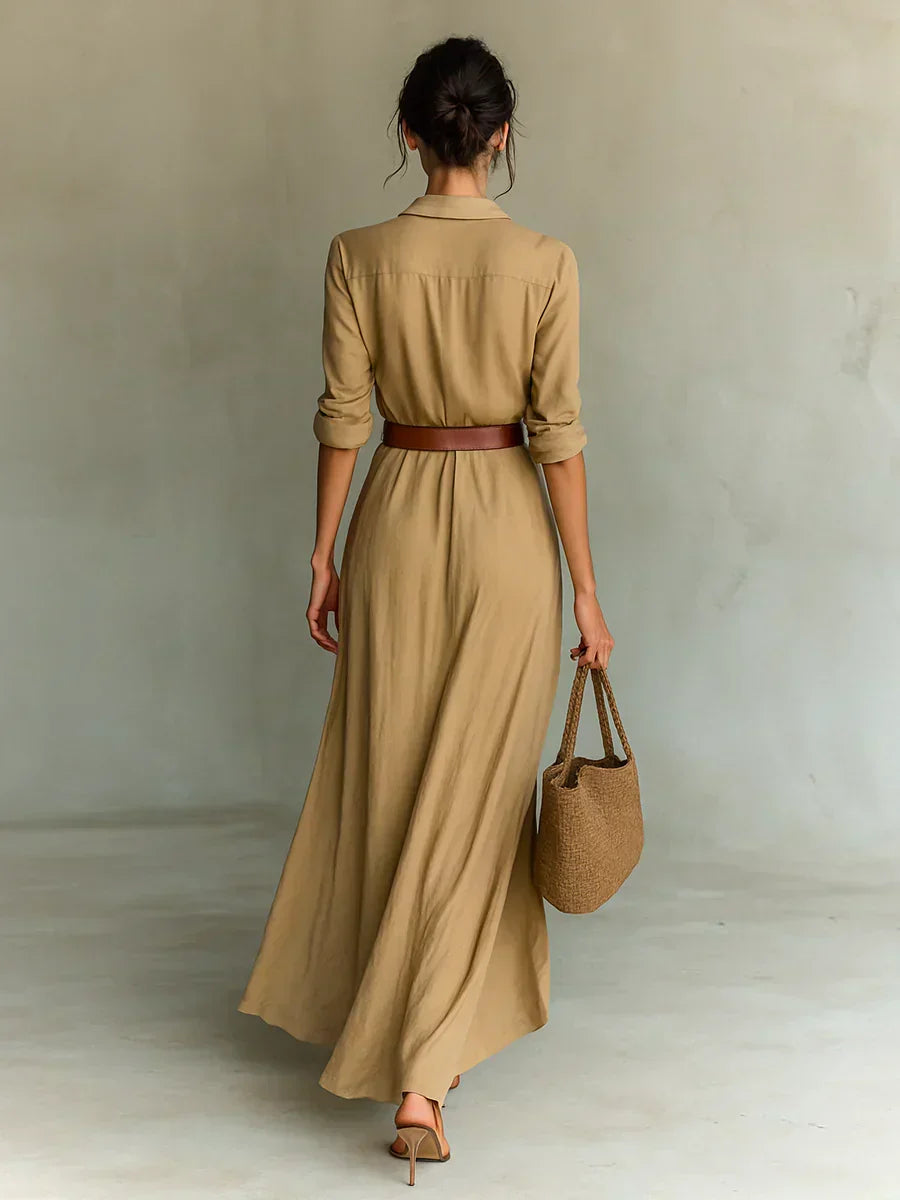 Camille™ | Maxi Robe avec Revers et Ceinture à la Taille