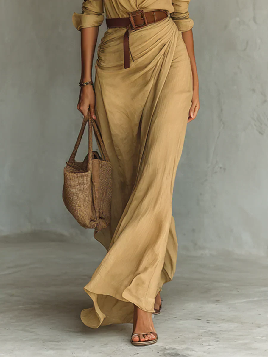 Camille™ | Maxi Robe avec Revers et Ceinture à la Taille