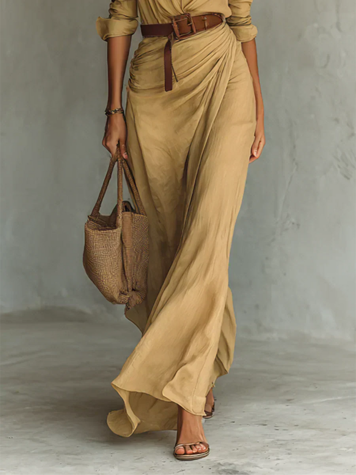 Camille™ | Maxi Robe avec Revers et Ceinture à la Taille