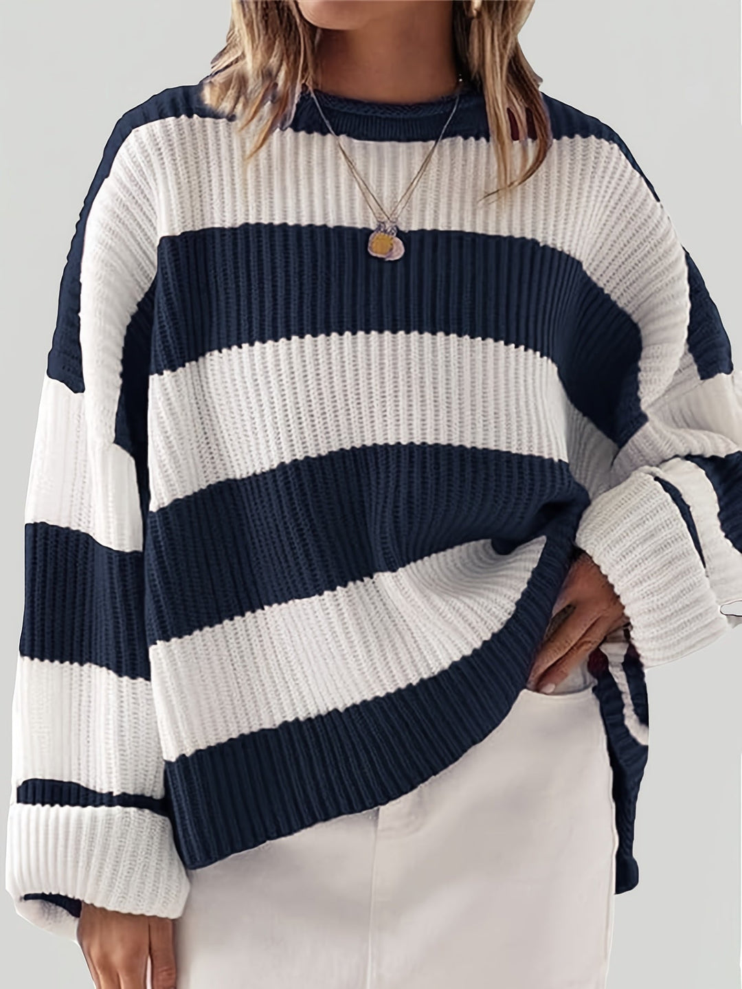 Mathilde | Pull tricoté à col rond et rayures