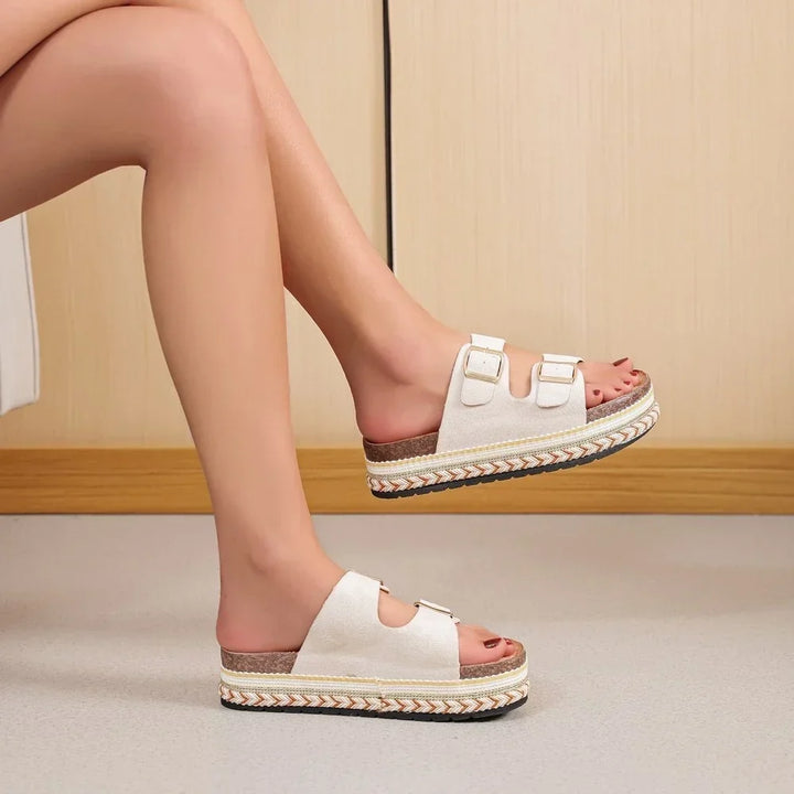 Valka | Sandale à talon compensé beige