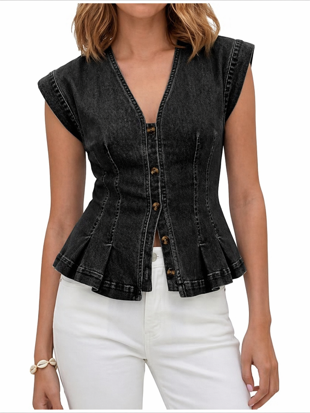Viera | Top en Denim avec Décolleté en V
