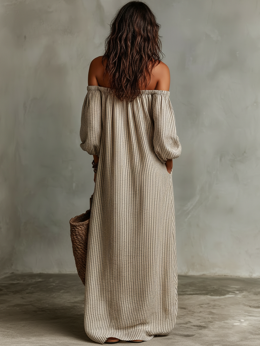 Carmen | Robe longue en coton et lin avec design décolleté