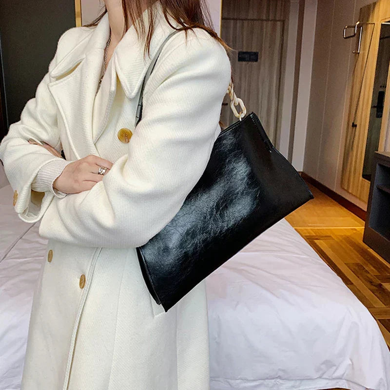 Sac à Bandoulière Élégant en Cuir Souple - Sac à la Mode Grande Capacité