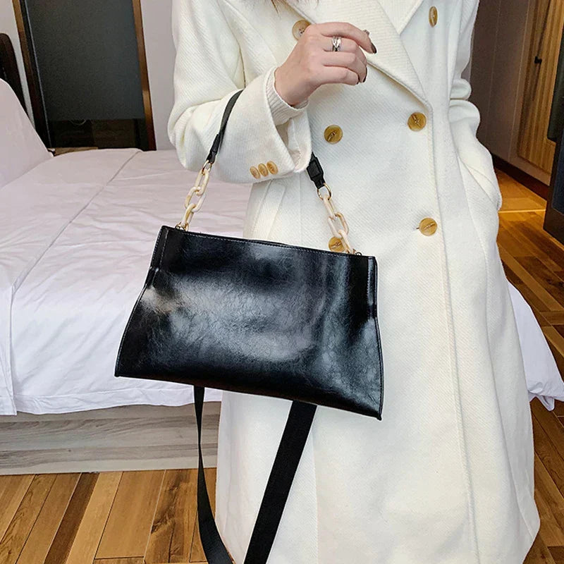 Sac à Bandoulière Élégant en Cuir Souple - Sac à la Mode Grande Capacité