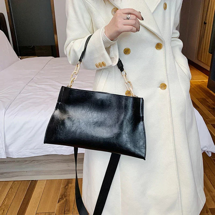 Sac à Bandoulière Élégant en Cuir Souple - Sac à la Mode Grande Capacité