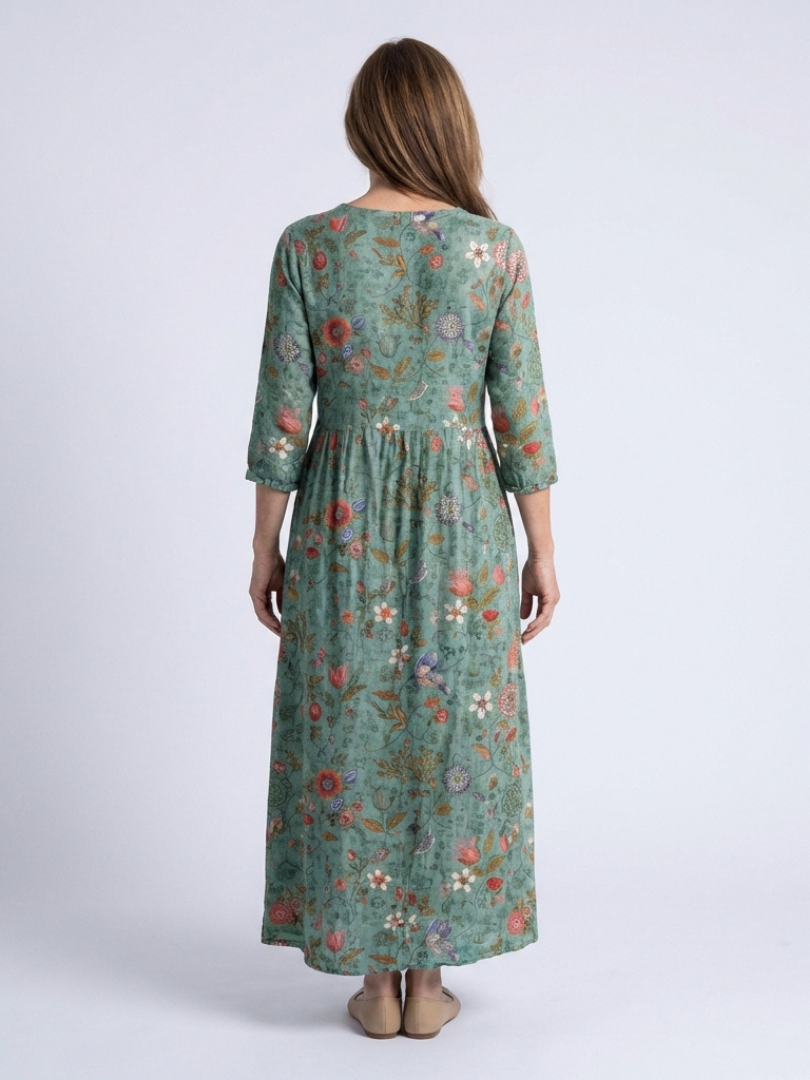 Marina | Robe Maxi à Col V Floral à Manches Trois Quarts
