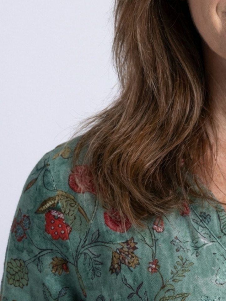 Marina | Robe Maxi à Col V Floral à Manches Trois Quarts