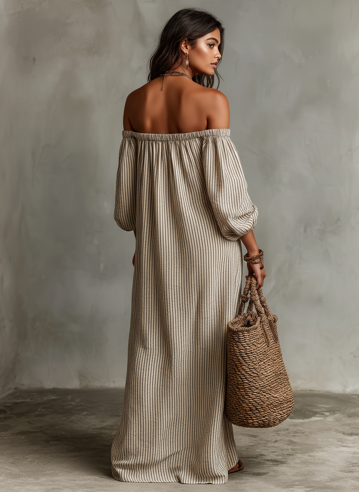 Carmen | Robe longue en coton et lin avec design décolleté