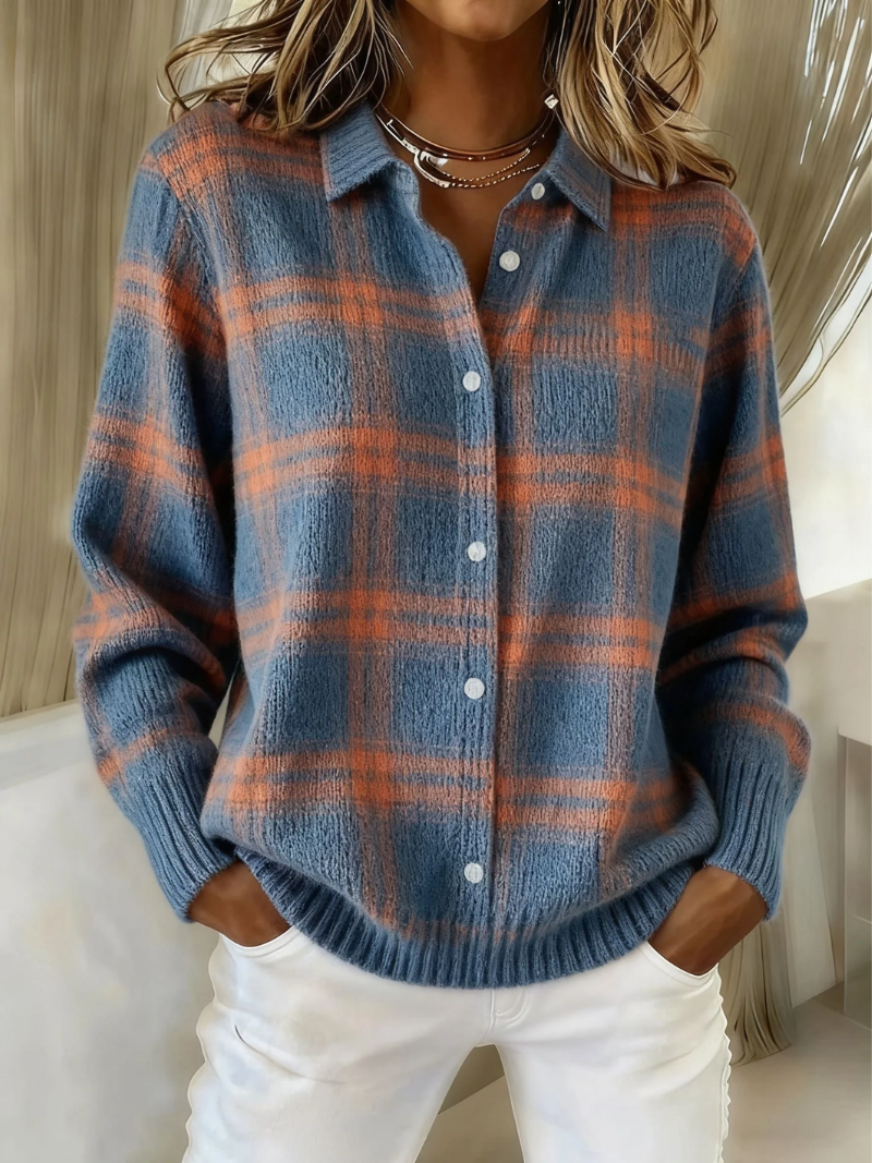Cardigan Carreaux Bleu Chaud Aveline