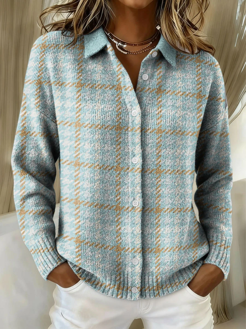 Cardigan Carreaux Bleu Ciel Pauline