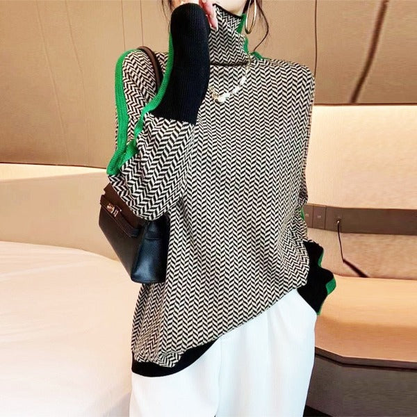 Elise | Sweat-shirt à col roulé avec des rayures contrastées marquées