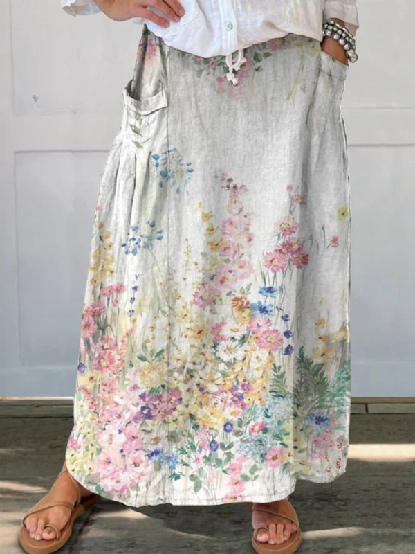 Mella™ | Jupe à Poche Élastique Florale Élégante Rétro
