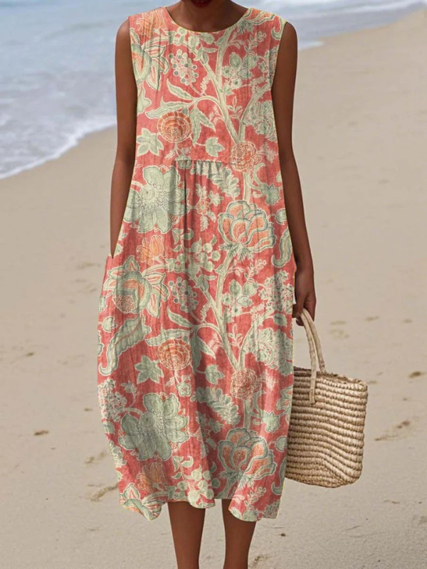 Beth™ - Robe Midi Florale Sans Manches
