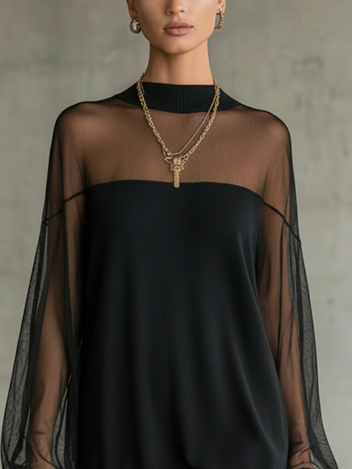 Amélie™ | Élégante Mini Robe Noire avec Manches en Résille