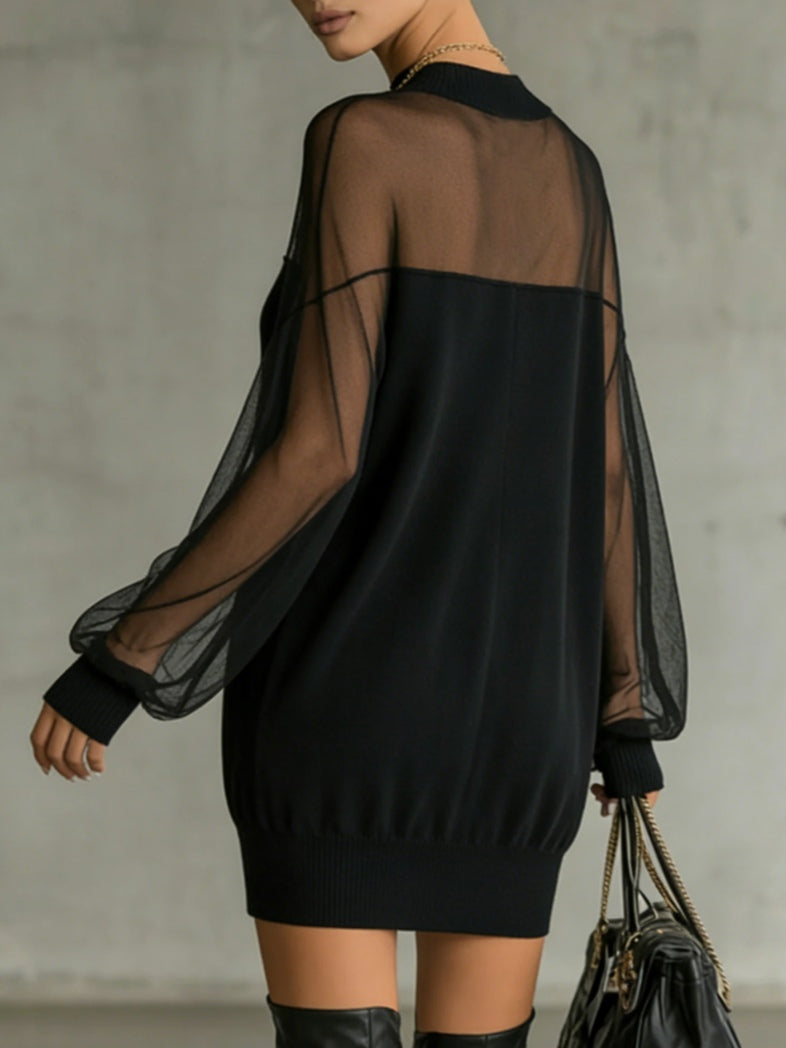 Amélie™ | Élégante Mini Robe Noire avec Manches en Résille