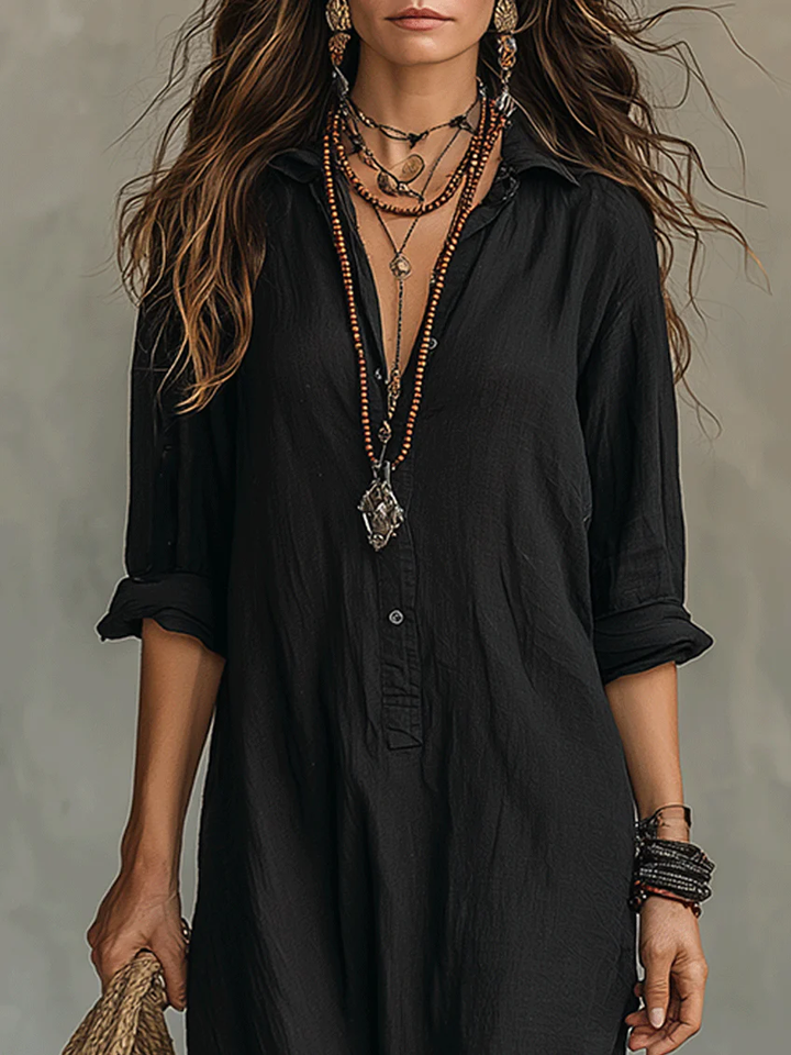 Veronica™ | Robe Maxi Noire Longue avec Boutons