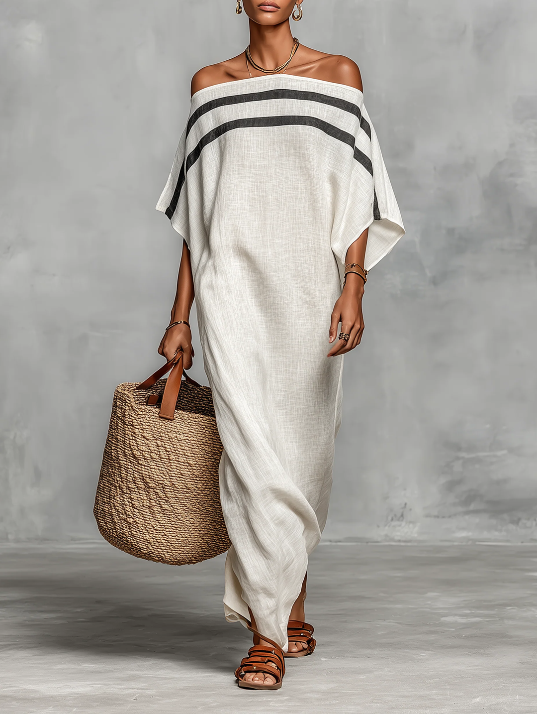 Aveline™ | Robe Maxi Off-Shoulder avec Manches Chauve-Souris