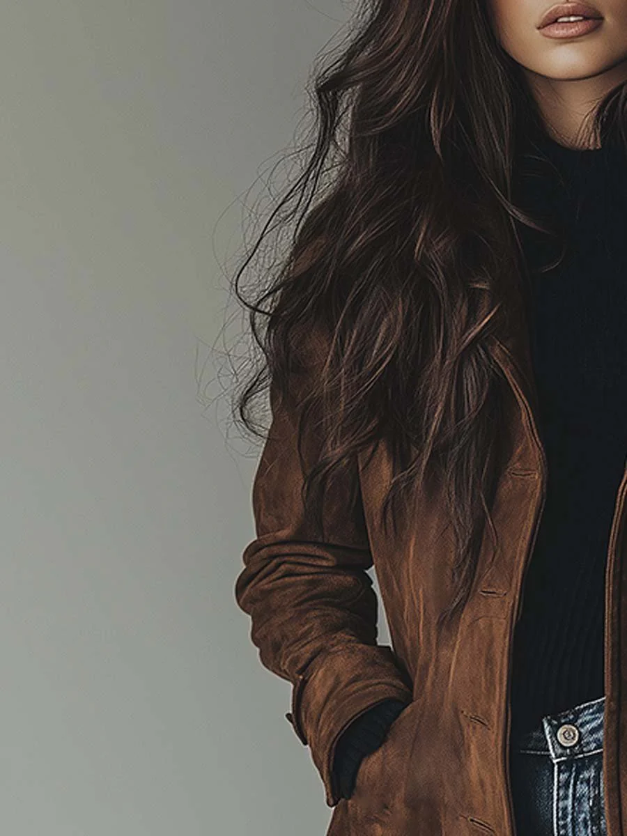 Manteau Trench en Suède Vintage