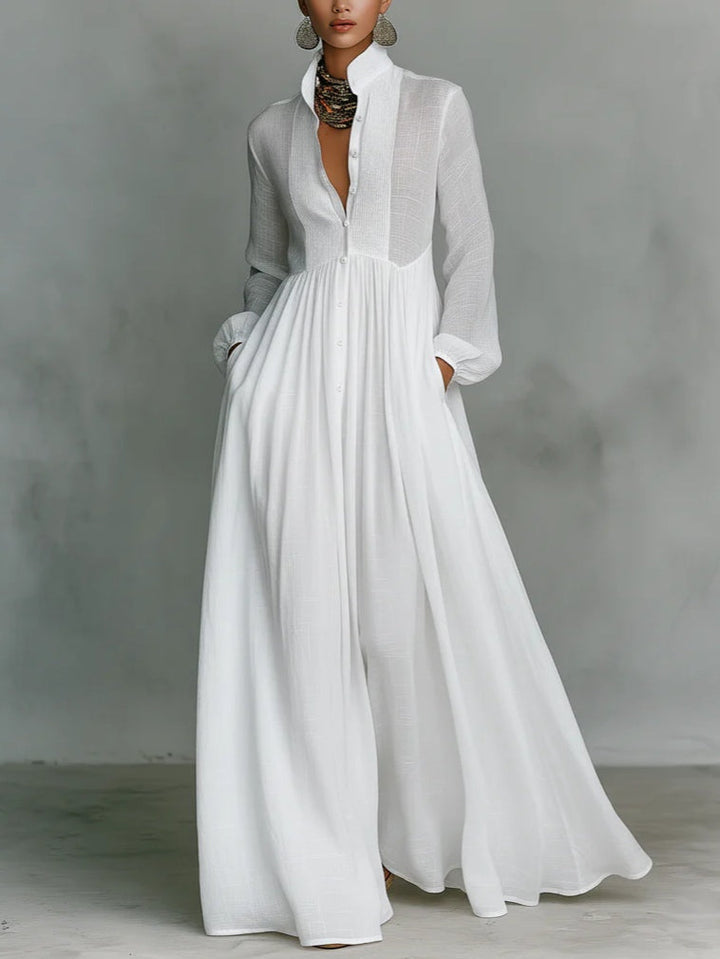 Léonie™ | Robe Maxi Minimaliste à Col Montant
