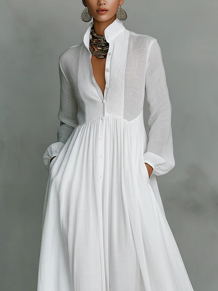 Léonie™ | Robe Maxi Minimaliste à Col Montant
