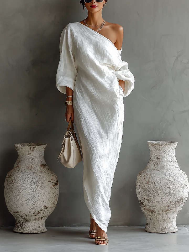 Elise™ | Élégante Robe Maxi à Épaule Unique en Blanc