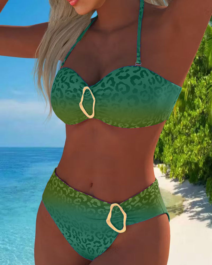 Sofia | Maillot de Bain Gradient Imprimé Léopard à Col Halter
