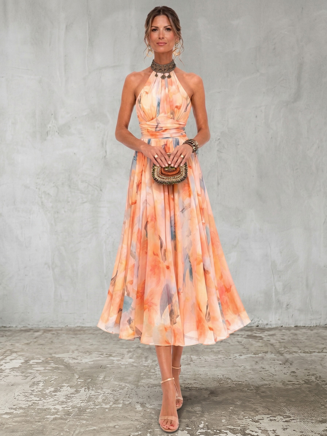 Aurora™ | Robe à Décolleté Halter et Imprimé Aquarelle