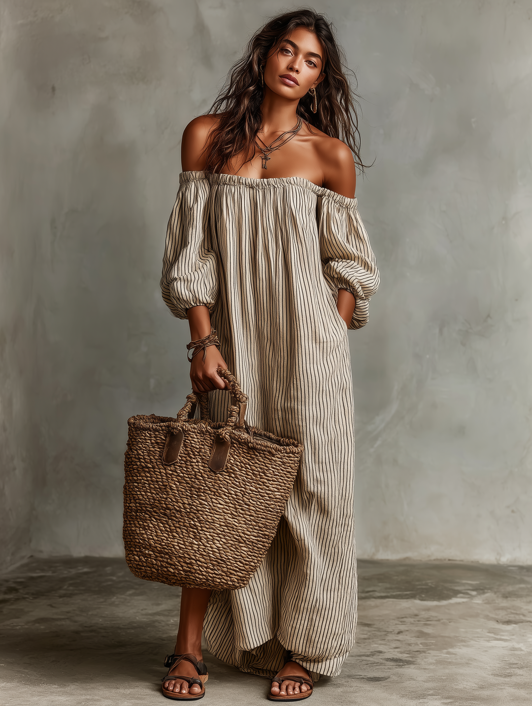 Carmen | Robe longue en coton et lin avec design décolleté