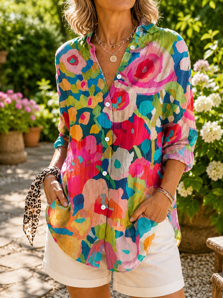 Deliane | Blouse Artistique Vibrante avec Boutonnage