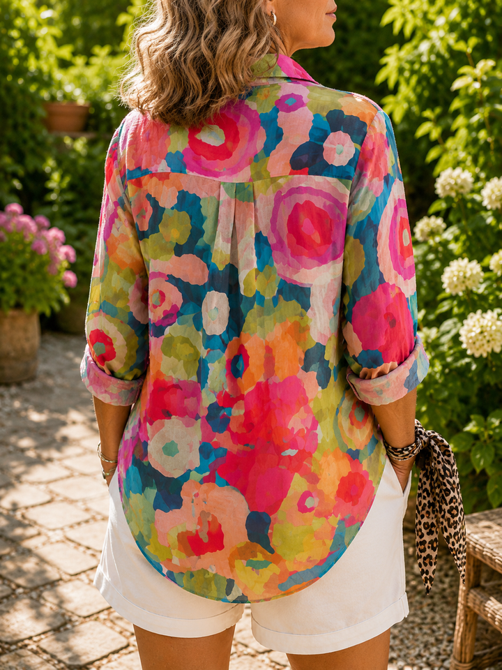 Deliane | Blouse Artistique Vibrante avec Boutonnage