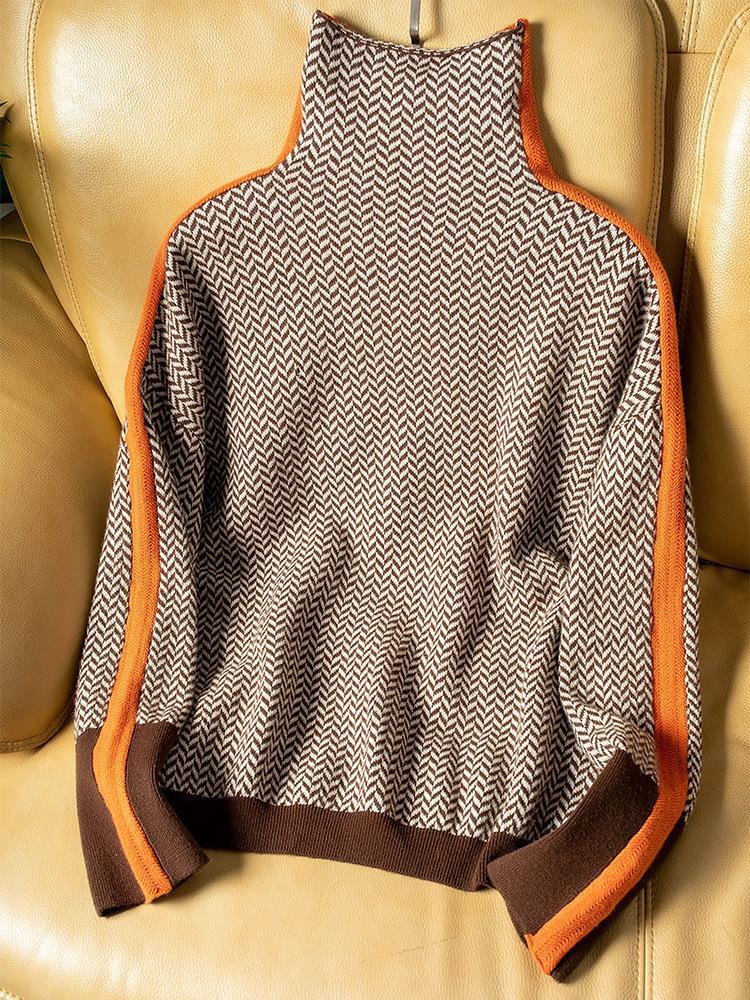 Elise | Sweat-shirt à col roulé avec des rayures contrastées marquées