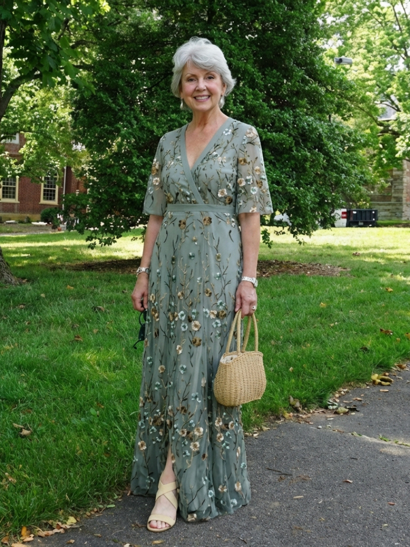 Evadne | Robe Maxi à Encolure V Florale à Manches Courtes
