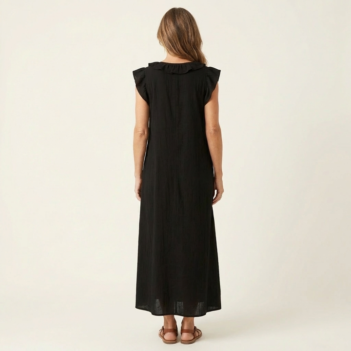 Josette | Robe Maxi à Col V Volant