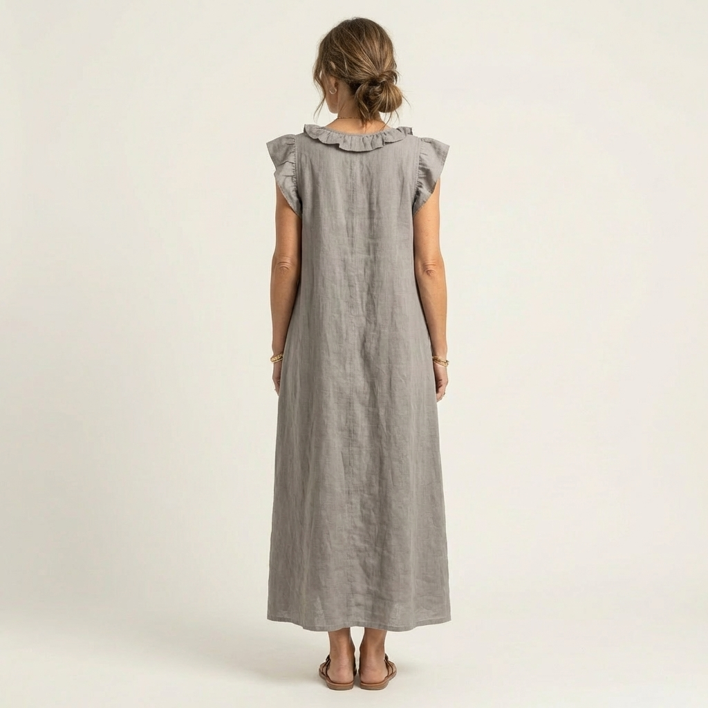 Josette | Robe Maxi à Col V Volant